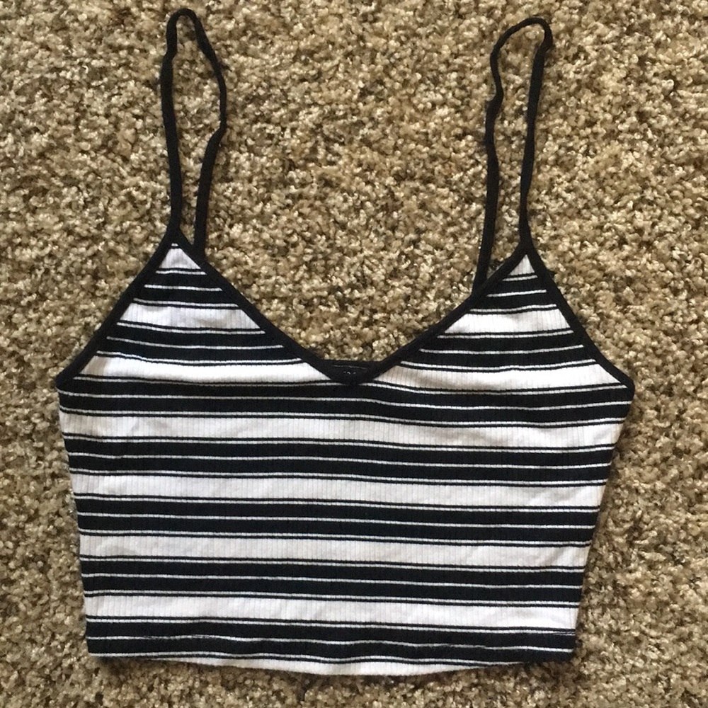 Black and white horizontal stripe crop top XS